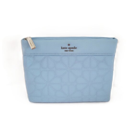 Kate Spade KK254 Spade Flower Quilted Cosmetic Case Makeup Bag Montauk Blue - Picture 1 of 7